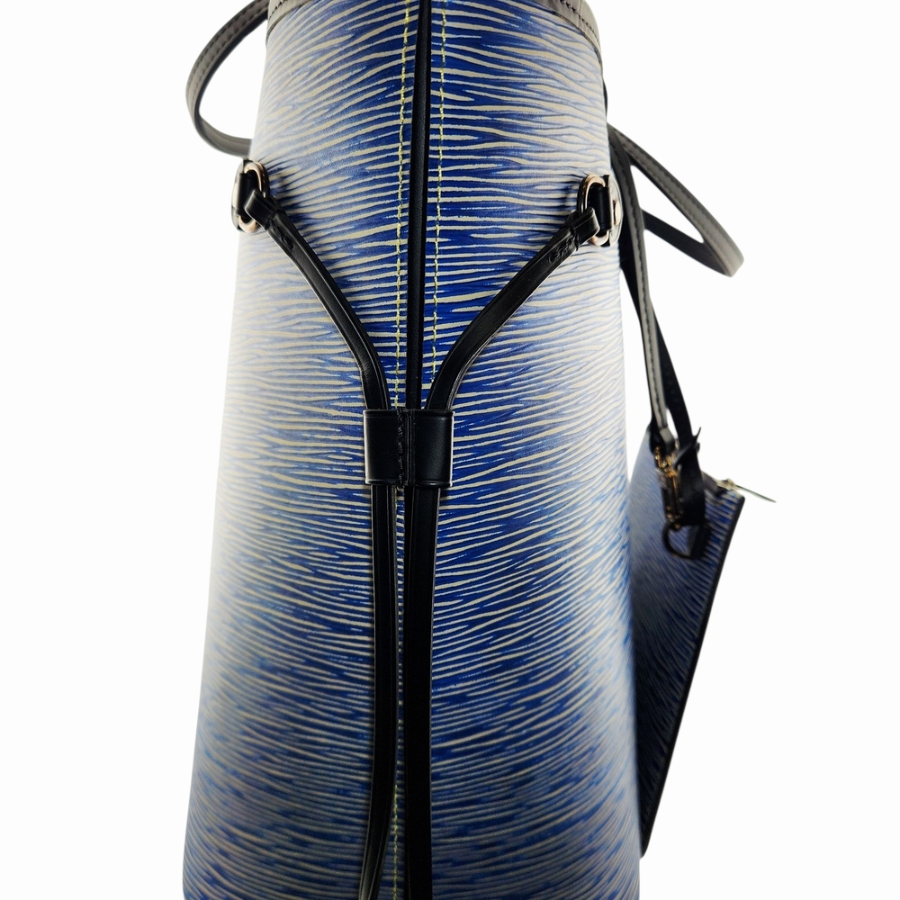Louis Vuitton Striped Blue and Black Tote with Pouch - Picture 2 of 6